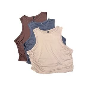 SHEIN Curve Ruched Side Sleeveless Tank Tops Bundle 3 Piece Tan Brown Gray